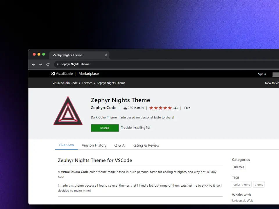 Project Screenshot from Zephyr Nights Theme